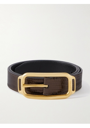 TOM FORD - 3cm Glossed Lizard-Effect Leather Belt - Men - Brown - EU 85