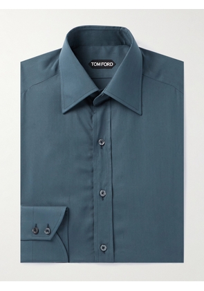 TOM FORD - Cutaway-Collar Lyocell-Blend Poplin Shirt - Men - Blue - EU 39