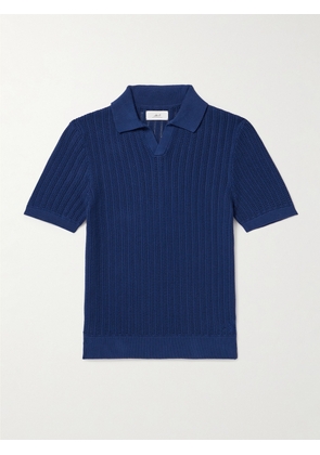 Mr P. - Open-Knit Ribbed Cotton Polo Shirt - Men - Blue - XS
