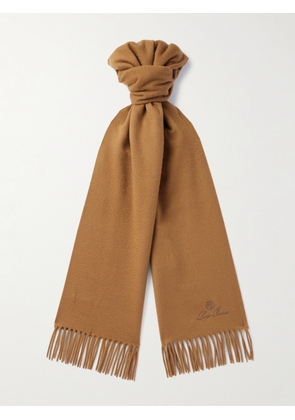 Loro Piana - Logo-Embroidered Fringed Brushed Cashmere Scarf - Men - Brown