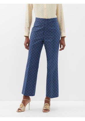 Gucci - GG-jacquard Linen-blend Trousers - Womens - Blue