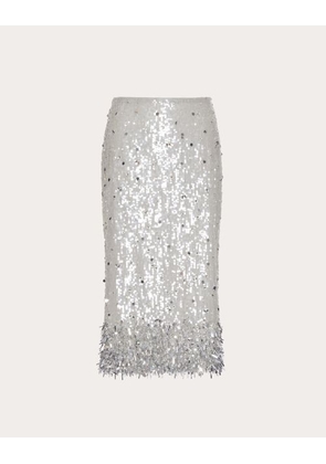 Valentino TULLE ILLUSIONE EMBROIDERED SKIRT Woman SILVER 38