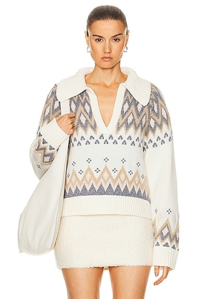 SIMKHAI Clarence Polo Pullover Sweater in Ivory Multi - Ivory. Size M (also in ).