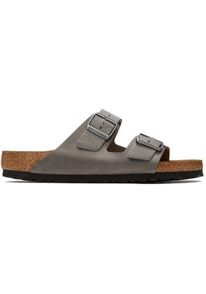 Birkenstock Grey Regular Leather Soft Footbed Arizona Sandals