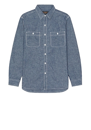 Beams Plus Work Chambray Shirt in Blue - Blue. Size XL/1X (also in L, M).