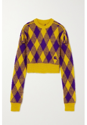 Burberry - Cropped Tasseled Checked Wool Sweater - Yellow - small,medium,large,x large