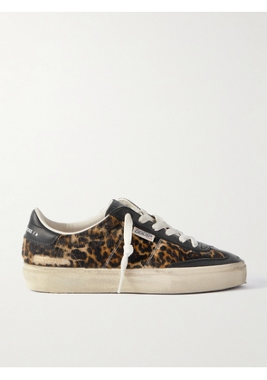 Golden Goose - Soul-star Distressed Leather-trimmed Leopard-print Calf Hair Sneakers - Animal print - IT35,IT36,IT37,IT38,IT39,IT40,IT41,IT42
