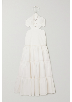 PatBO - Tiered Broderie Anglaise Cotton-blend Poplin Halterneck Maxi Dress - White - US0,US2,US4,US6,US8,US10,US12