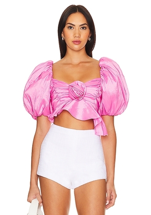 For Love & Lemons Judith Crop Blouse in Pink. Size L, M, S, XS.