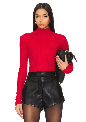 FRAME Mesh Lace Turtleneck in Red. Size M, S.