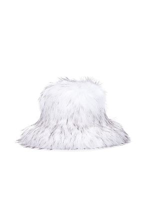 8 Other Reasons Floppy Bucket Faux Fur Hat in White.