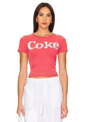 The Laundry Room Coke Patchwork Baby Rib Tee in Red. Size L, S, XL, XS.