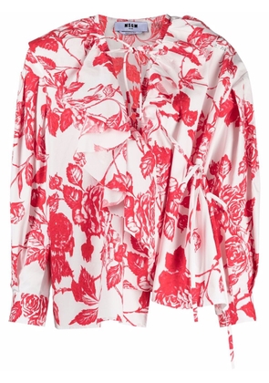 MSGM floral-print ruffled wrap blouse - White
