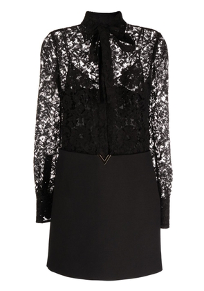 Valentino Garavani floral-lace long-sleeve shirt dress - Black