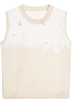 Onefifteen floral lace patch sweater vest - Brown
