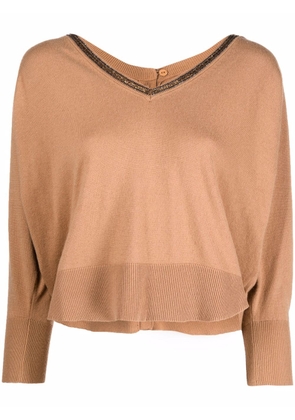 TWINSET embellished V-neck jumper - Brown