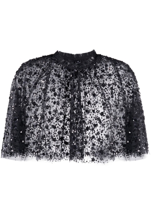 Needle & Thread sequin-embellished semi-sheer cape - Black