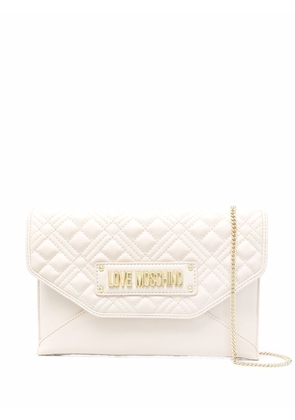 Love Moschino logo-plaque quilted crossbody bag - Neutrals