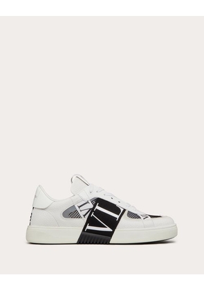 Valentino Garavani VL7N LOW-TOP SNEAKERS IN CALFSKIN AND MESH FABRIC WITH BANDS Man WHITE/ BLACK 47
