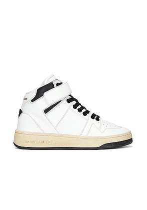 Saint Laurent Lax Mid Top Sneaker in Blanc & Noir - White. Size 36.5 (also in 36, 37, 37.5, 38, 38.5, 39, 39.5, 40, 41).