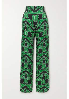 Borgo de Nor - Havana Printed Hammered-satin Straight-leg Pants - Green - UK 6,UK 8,UK 10,UK 12,UK 14,UK 16