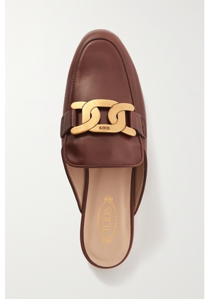 Tod's - Embellished Leather Slippers - Brown - IT34,IT36,IT36.5,IT37,IT37.5,IT38,IT38.5,IT39,IT39.5,IT40,IT40.5,IT41,IT41.5,IT42