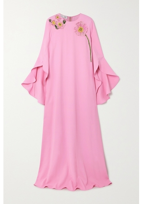 Oscar de la Renta - Appliquéd Stretch-silk Crepe Gown - Pink - x small,small,medium,large,x large