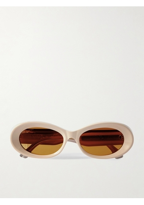 Gucci Eyewear - Oval-frame Embellished Acetate Sunglasses - Neutrals - One size