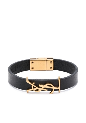 Saint Laurent Pre-Owned Cassandre-plaque leather bracelet - Black
