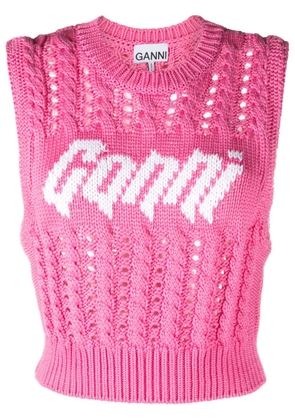 GANNI Rope logo-intarsia vest - Pink