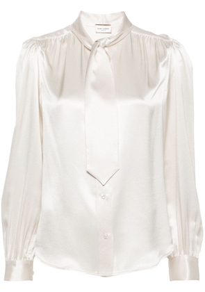 Saint Laurent pussy-bow collar silk shirt - Neutrals