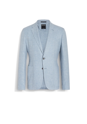 Light Blue Crossover Linen Wool and Silk Blend Shirt Jacket