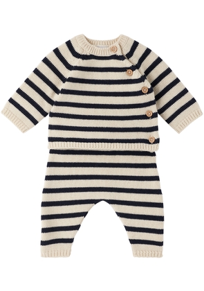 Petit Bateau Baby Beige & Navy Sweater & Lounge Pants Set
