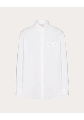 Valentino COTTON POPLIN SHIRT WITH EMBROIDERED BUTTERFLY Man WHITE 38