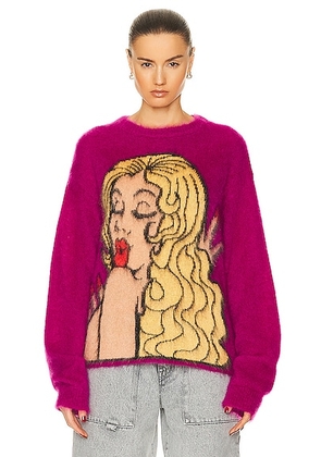 ERL Unisex Kiss Mohair Intarsia Sweater Knit in FUSCIA - Pink. Size S (also in ).