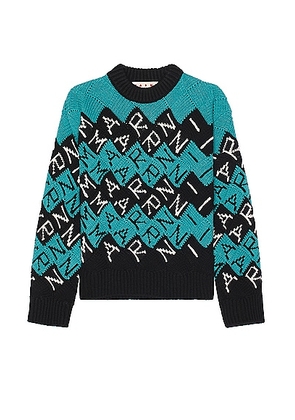 Marni Roundneck Sweater in Black - Blue. Size 52 (also in 48, 50).