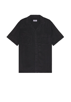 SATURDAYS NYC Gibson Pigment Dyed Short Sleeve Shirt in Black - Black. Size L (also in M, S, XL/1X).