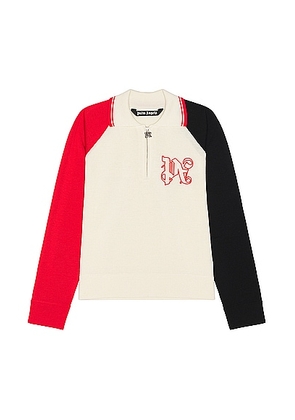 Palm Angels X Formula 1 Racing Knit Polo Zip Sweater in White  Red  & Black - Cream. Size L (also in M, S, XL/1X).