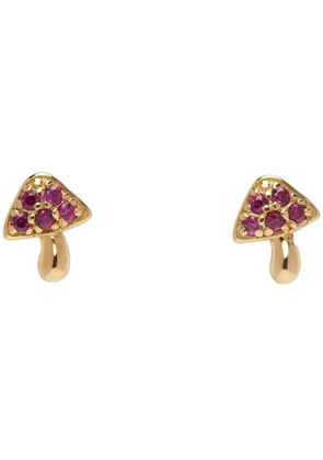 BRENT NEALE Gold & Ruby Down The Rabbit Hole Micro Mushroom Stud Earrings
