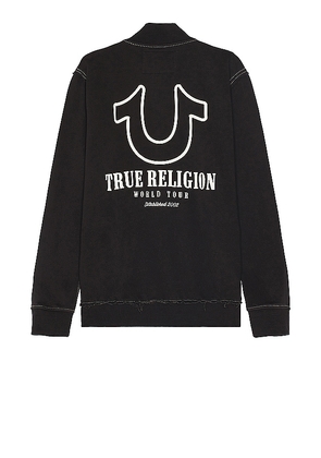 True Religion Big T Pigment Zip Mock Neck Sweatshirt in Black. Size M, XL/1X.