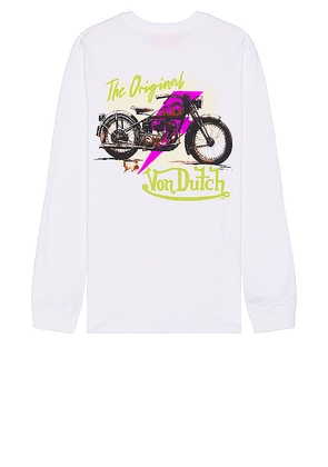 Von Dutch Biker Shop Graphic Long Sleeve Tee in White. Size L, S, XL/1X, XXL/2X.