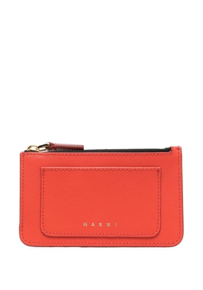 Marni logo-detail leather card case - Orange