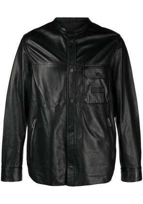 Emporio Armani polished-leather shirt jacket - Black
