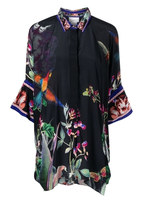 Camilla floral-print batwing shirt - Black