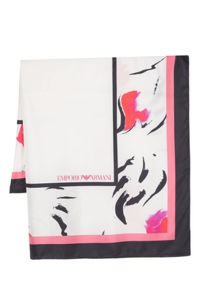 Emporio Armani graphic-print silk scarf - White