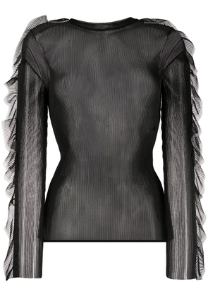 Noir Kei Ninomiya sheer ruffle trim knitted top - Black