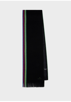 Ps Paul Smith Black Merino Wool 'Sports Stripe' Scarf