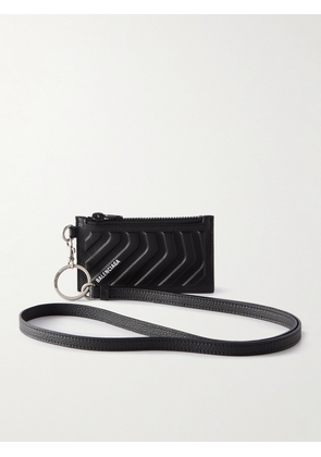 Balenciaga - Logo-Print Full-Grain Leather Zipped Cardholder with Lanyard - Men - Black