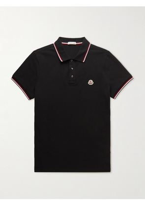 Moncler - Logo-Appliquéd Striped Cotton-Piqué Polo Shirt - Men - Black - XS
