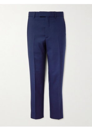 Gucci - Straight-Leg Logo-Appliquéd Webbing-Trimmed Wool and Mohair-Blend Twill Trousers - Men - Blue - IT 44